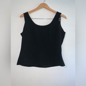 Tuxedo suit. 4-piece with pants, silhouette skirt and side-zip fitted tank